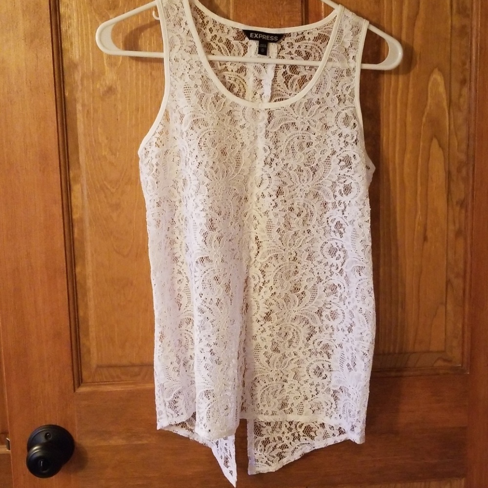 New Express white lace split back tank XSmall